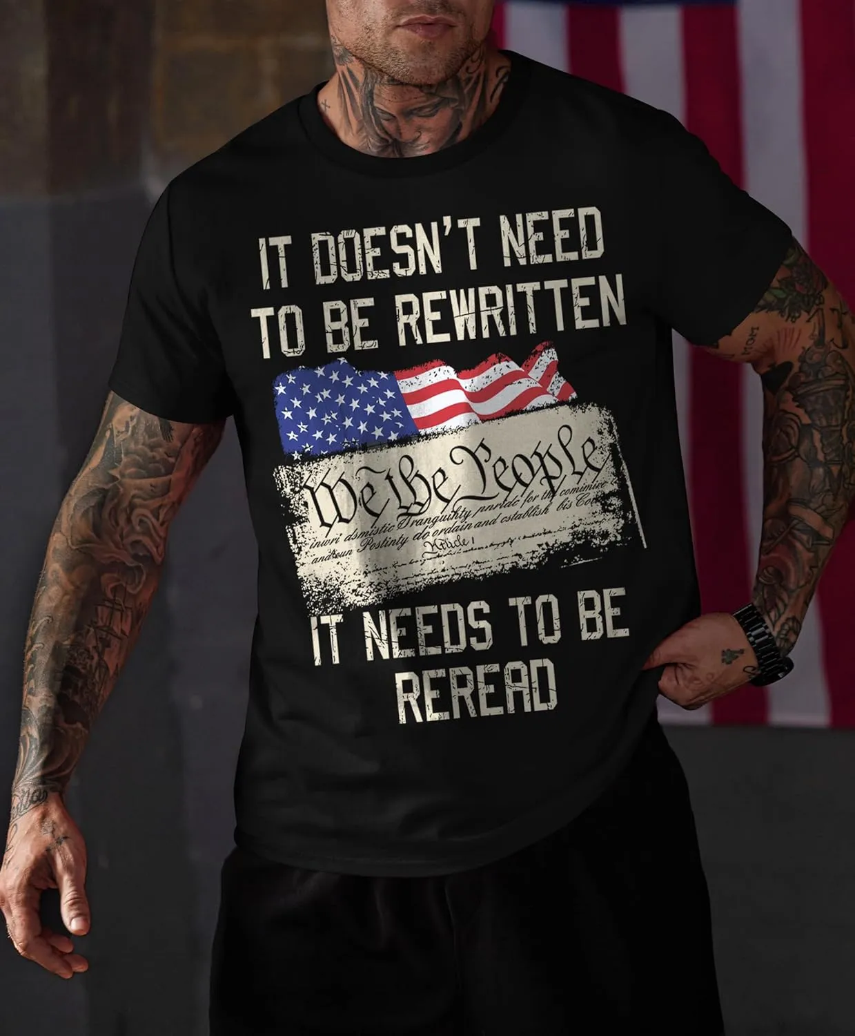 Mainfini Men's 4th of July T-Shirt American Flag 1776 Short Sleeve Tshirt (S-3XL)