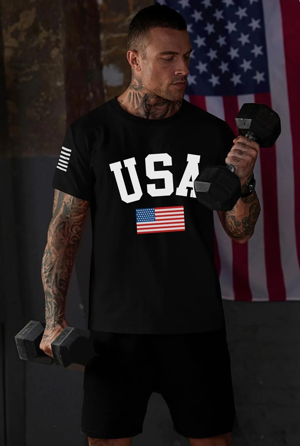 Mainfini Men's 4th of July T-Shirt American Flag 1776 Short Sleeve Tshirt (S-3XL)