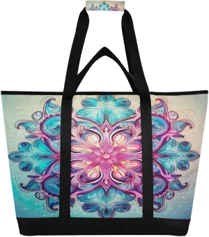 Mandela Pattern Reusable Insulated Lunchbox Cooler Bag, Leakproof Kitchen Grocery Bag Collapsible Portable Cooler Tote Bag for Picnic, Camping, Office, Travel