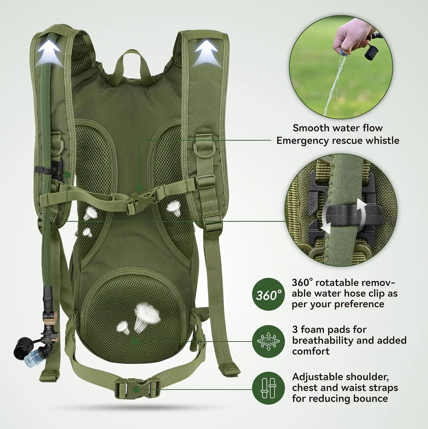 MARCHWAY Tactical Molle Hydration Pack Backpack with 3L TPU Water Bladder, Military Daypack for Cycling, Hiking, Running, Climbing, Hunting, Biking