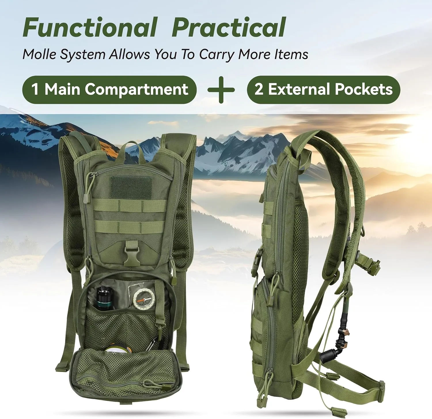 MARCHWAY Tactical Molle Hydration Pack Backpack with 3L TPU Water Bladder, Military Daypack for Cycling, Hiking, Running, Climbing, Hunting, Biking