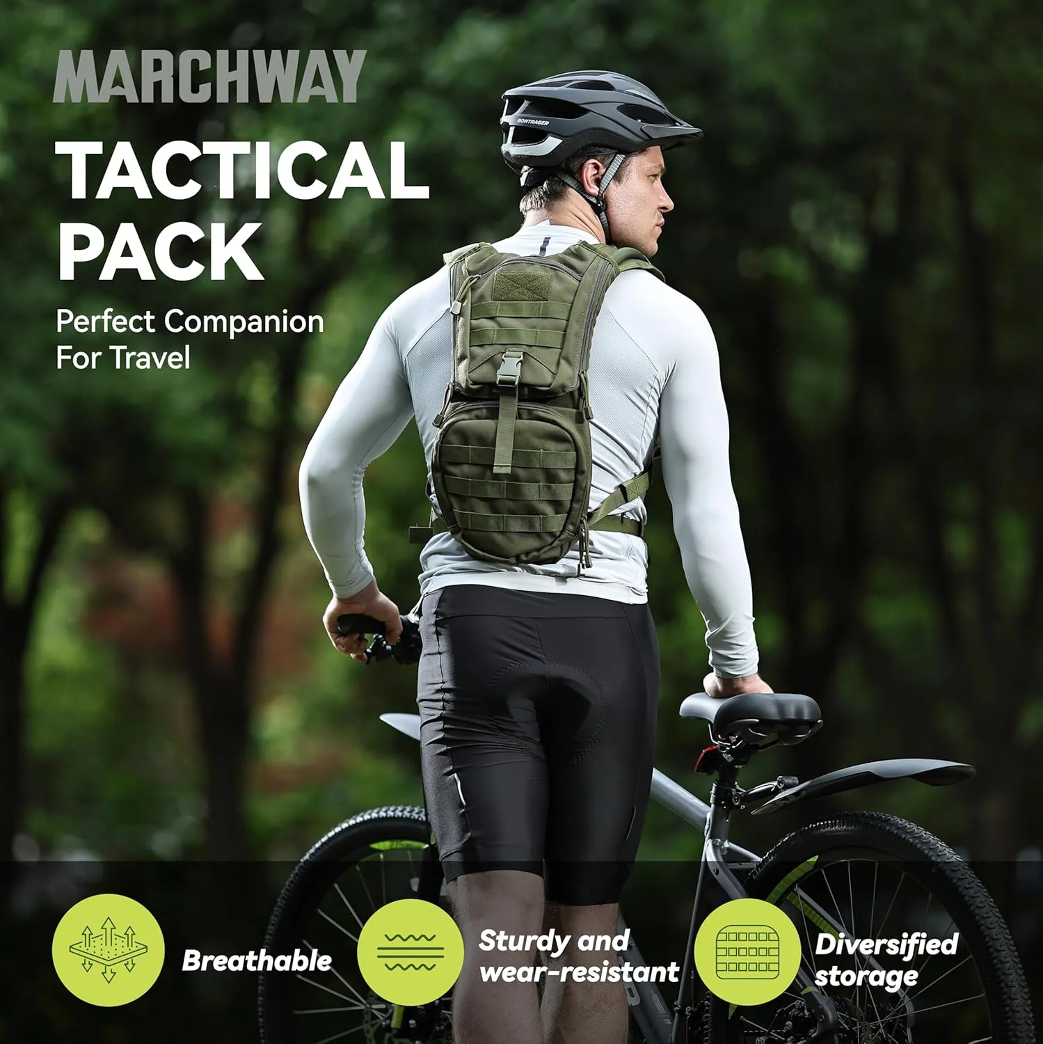 MARCHWAY Tactical Molle Hydration Pack Backpack with 3L TPU Water Bladder, Military Daypack for Cycling, Hiking, Running, Climbing, Hunting, Biking