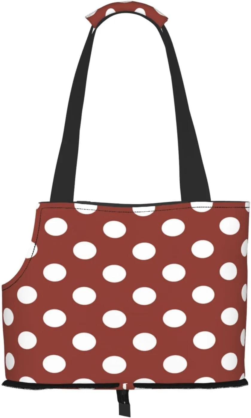 Maroon and White Polka Dot Print Dog Carrier for Small Dogs,Soft Sided Pet Carrier Bag with Pockets,Portable Medium Dog Puppy Large Cat Travel Handbag Tote for Hiking Traveling Outdoor
