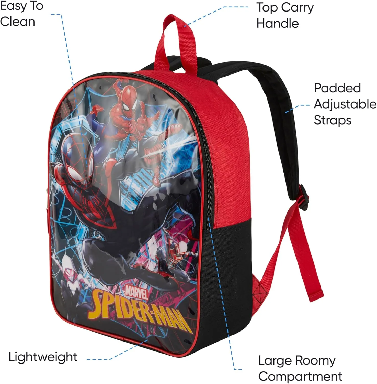 Marvel Spiderman Mile Morales Backpack for Boys - 15" | Spiderman Bookbag for Kids Age 3-7 with Padded Straps & Large Zip Compartment