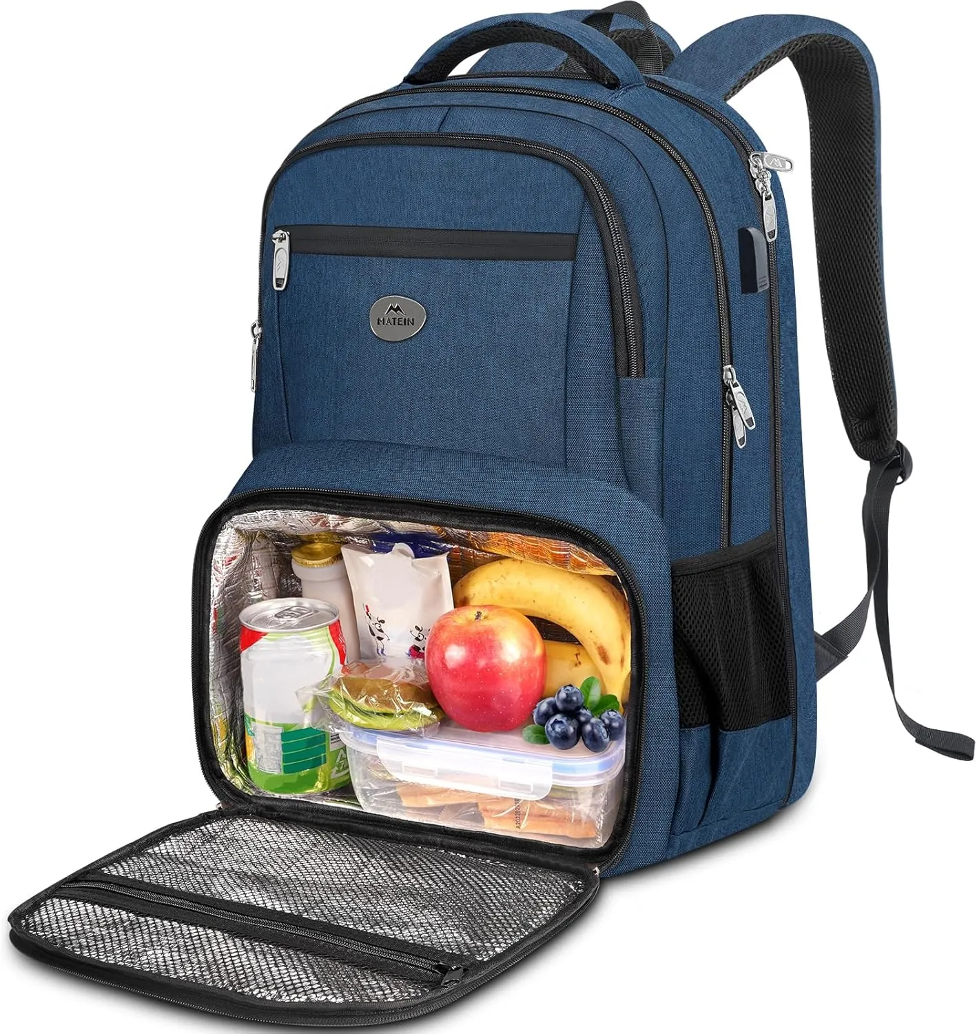 MATEIN Lunch Backpack for Men, 17 Inch Travel Laptop Backpack with Cooler Compartment, Airline Approved Carry On Backpack with USB Port, Waterproof Computer Bag for Business Work Camping Picnic, Blue