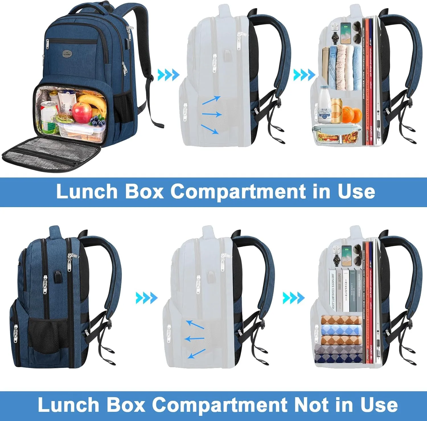 MATEIN Lunch Backpack for Men, 17 Inch Travel Laptop Backpack with Cooler Compartment, Airline Approved Carry On Backpack with USB Port, Waterproof Computer Bag for Business Work Camping Picnic, Blue