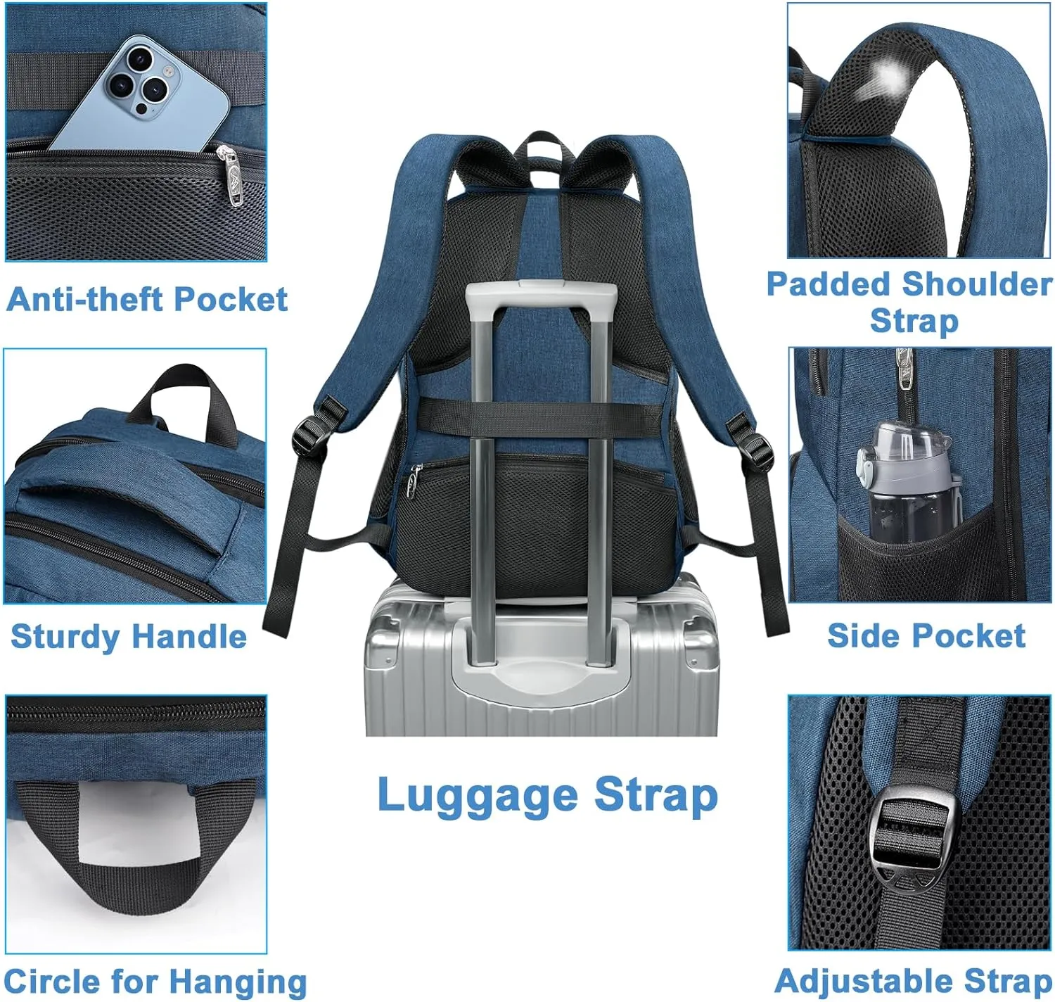 MATEIN Lunch Backpack for Men, 17 Inch Travel Laptop Backpack with Cooler Compartment, Airline Approved Carry On Backpack with USB Port, Waterproof Computer Bag for Business Work Camping Picnic, Blue