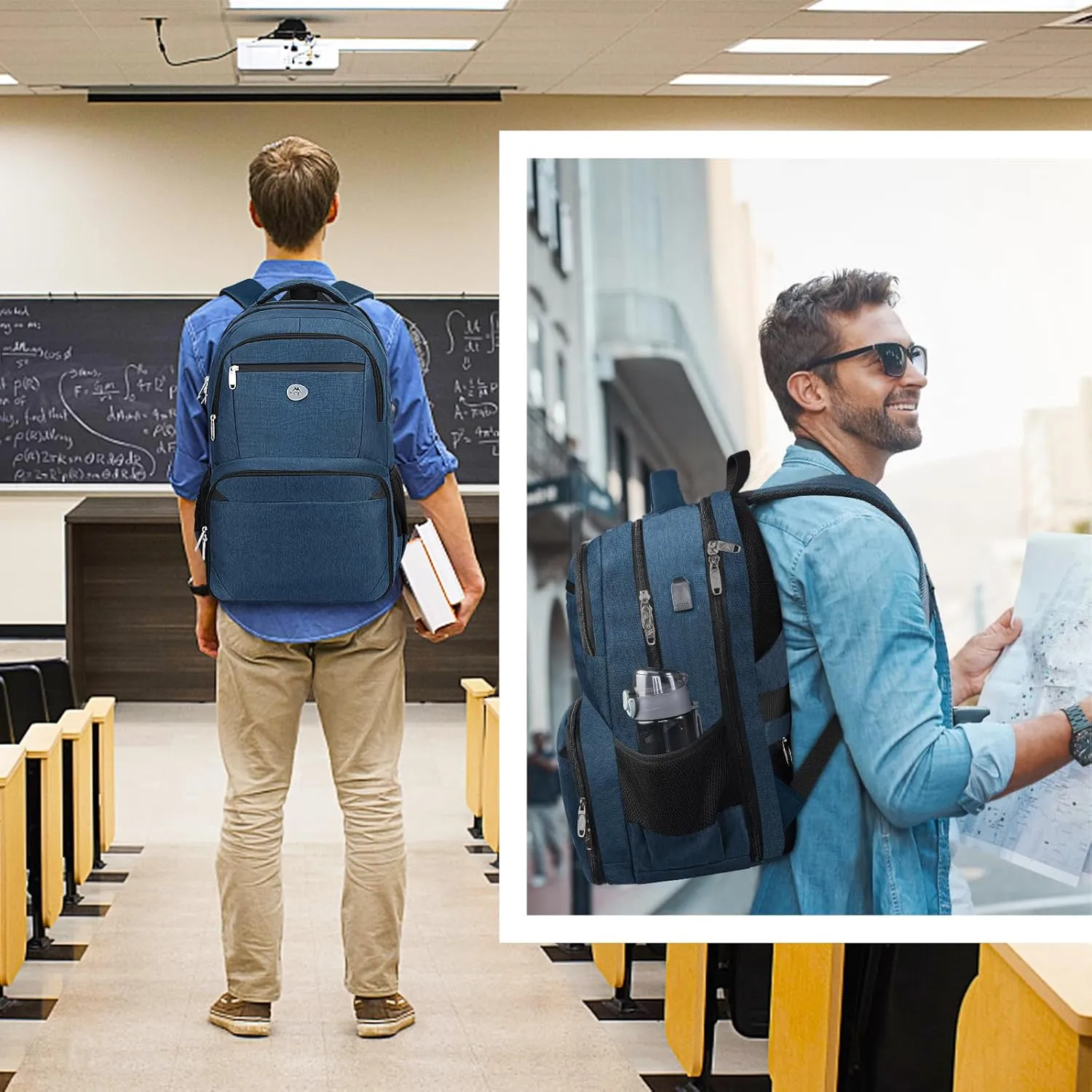 MATEIN Lunch Backpack for Men, 17 Inch Travel Laptop Backpack with Cooler Compartment, Airline Approved Carry On Backpack with USB Port, Waterproof Computer Bag for Business Work Camping Picnic, Blue