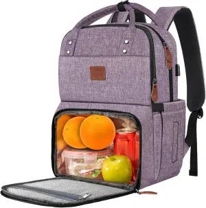 MATEIN Womens Backpack with Lunch Compartment, 17 Inch Laptop Backpack with USB Port, Water Resistant Cooler Backpack Tote Food Bag for Work College Travel Camping Picnic, Gift for Her (Purple)