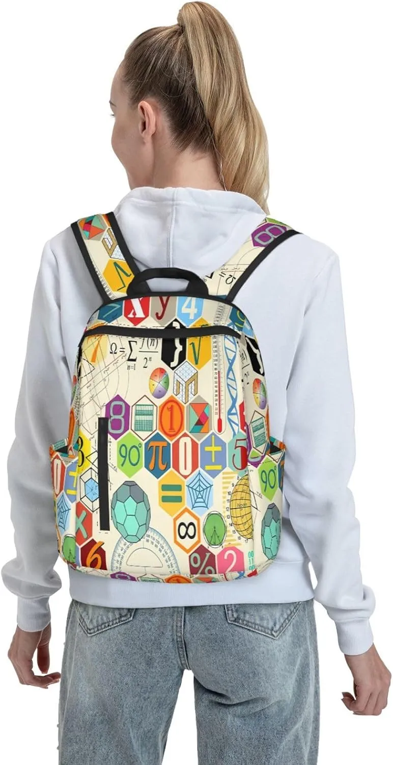 Math Formula Symbols Casual Backpacks Large Capacity Laptop Backpack Sports Rucksack Travel Daypack Adjustable Shoulder Strap Work Bag for Outdoor Camping