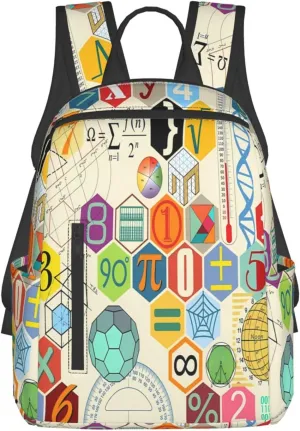 Math Formula Symbols Casual Backpacks Large Capacity Laptop Backpack Sports Rucksack Travel Daypack Adjustable Shoulder Strap Work Bag for Outdoor Camping