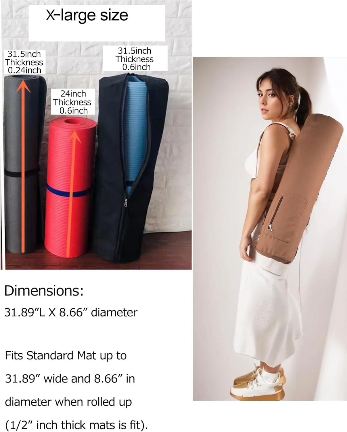 maxer 【6color Yoga Mat Bag, Yoga Mat Carrier Full-Zip Exercise Yoga Mat Carry Bag for Women Men with Multi-Functional Storage Pockets and Adjustable Shoulder Strap