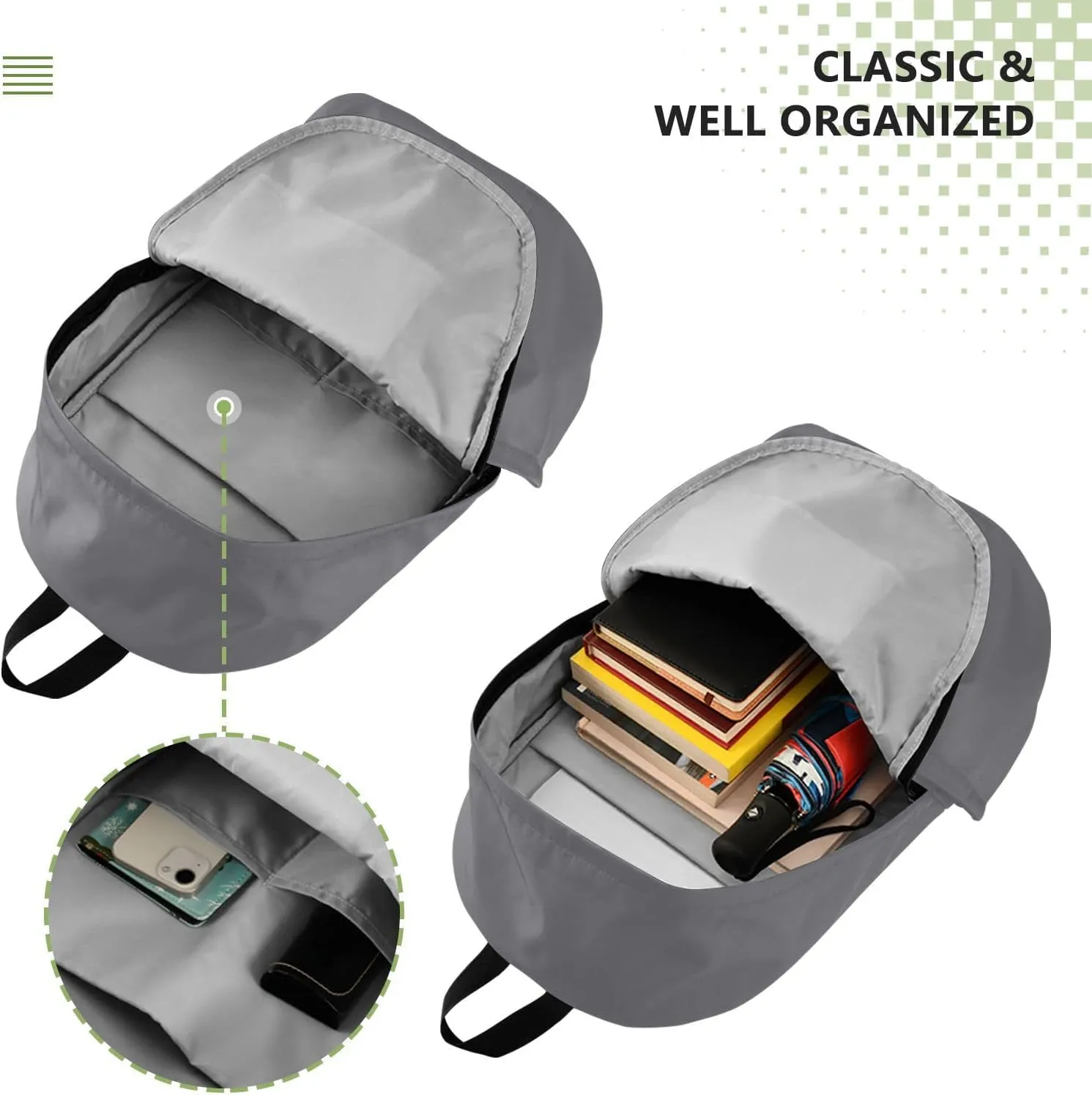 MCHIVER Custom Travel Backpack Gray Personalized Casual Daypack Backpacks Lightweight Carry on Bag Water Resistant Large Backpack for Women Men