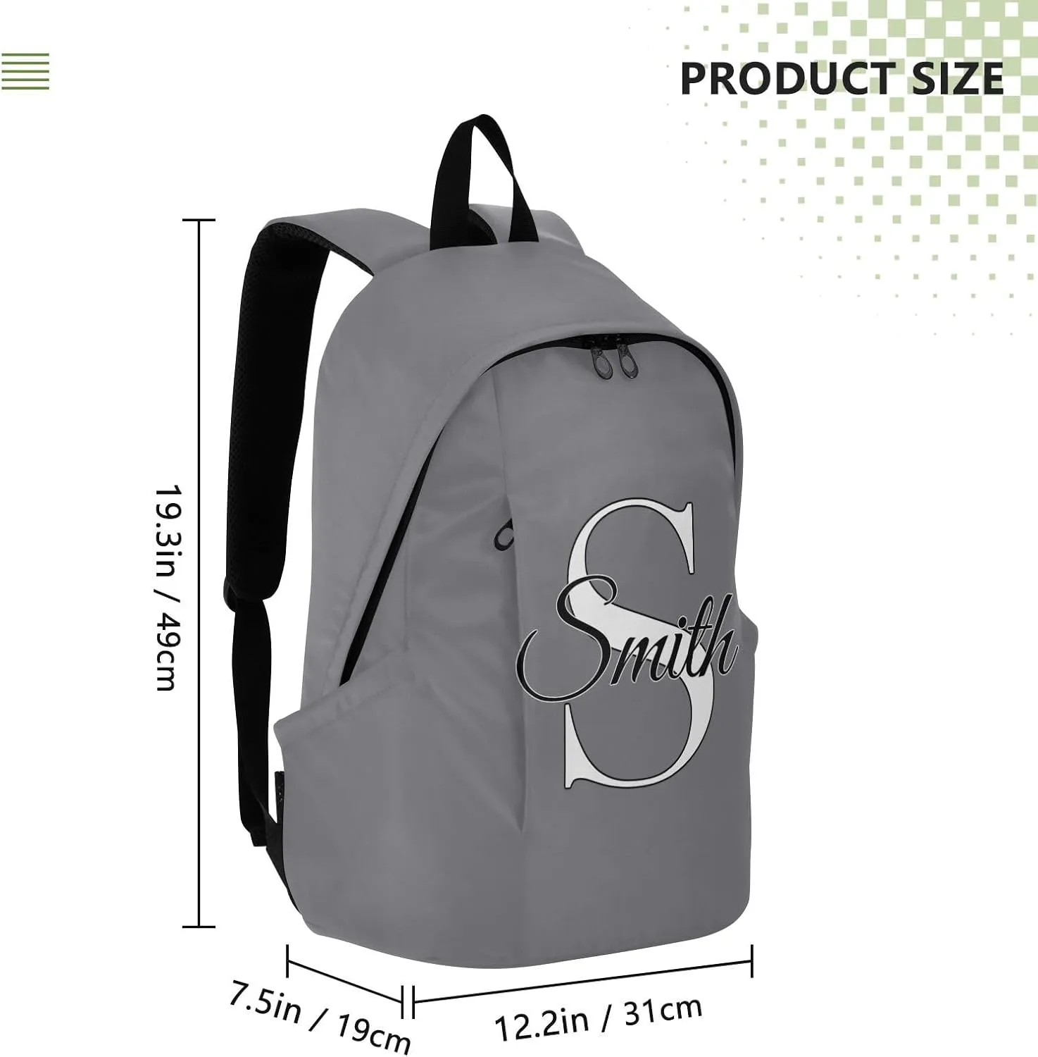 MCHIVER Custom Travel Backpack Gray Personalized Casual Daypack Backpacks Lightweight Carry on Bag Water Resistant Large Backpack for Women Men