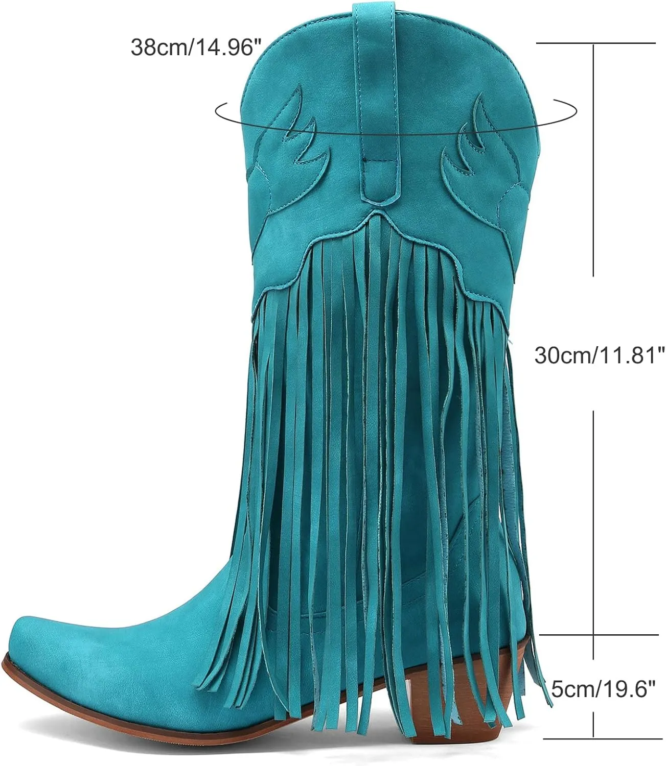 Meefit Women Fringe Cowboy Boots Square Toe Mid Calf Embroidered Western Boots,Tassel Cowgirl Boots Stacked Heel Retro Boots