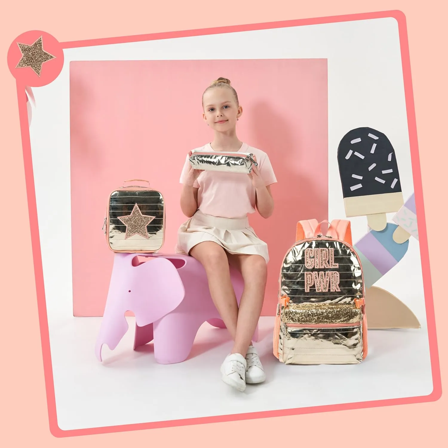 Meetbelify Backpack for Girls Backpacks for Elementary Preschool Students Kids School Cute Backpack with Lunch Box