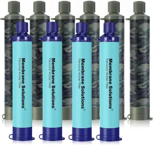 Membrane Solutions Straw Water Filter, Survival Filtration Portable Gear, Emergency Preparedness, Supply for Drinking Hiking Camping Travel Hunting Fishing Team Family Outing (4 Pack Blue 6 Pack Camo)