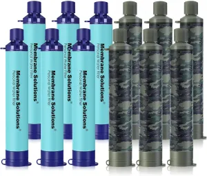 Membrane Solutions Straw Water Filter, Survival Filtration Portable Gear, Emergency Preparedness, Supply for Drinking Hiking Camping Travel Hunting Fishing Team Family Outing (6 Pack Blue 6 Pack Camo)