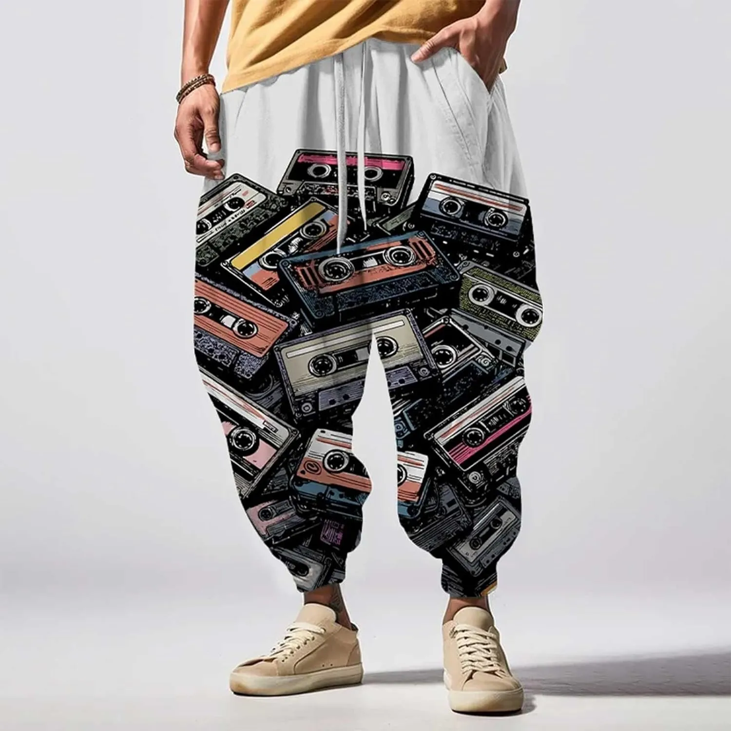 Men Linen Drop Crotch Wide Leg Baggy Harem Pants Sweatpants Loose Drop Crotch Trousers Cosplay Men Renaissance Pants