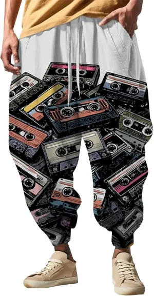 Men Linen Drop Crotch Wide Leg Baggy Harem Pants Sweatpants Loose Drop Crotch Trousers Cosplay Men Renaissance Pants