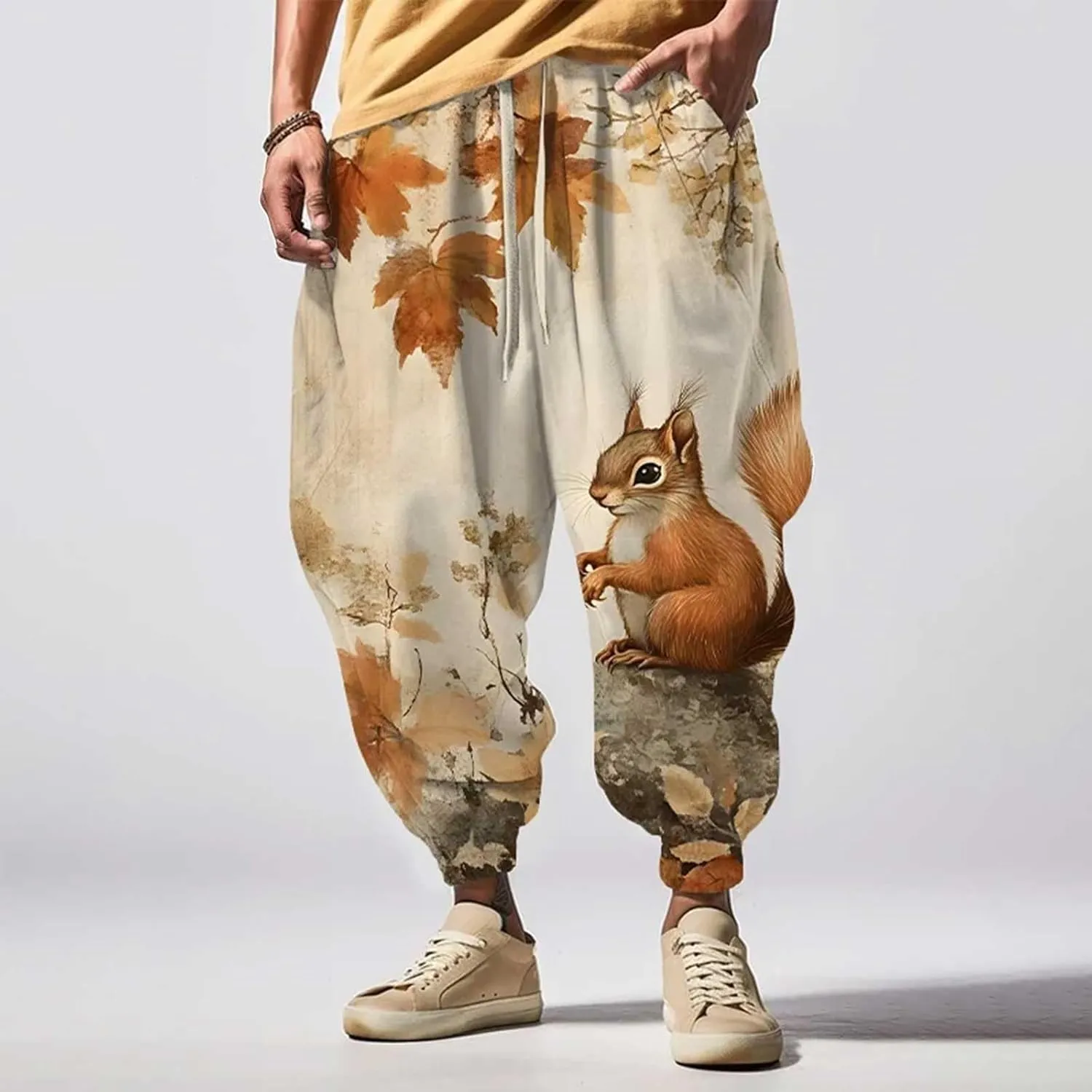 Men Linen Drop Crotch Wide Leg Baggy Harem Pants Sweatpants Loose Drop Crotch Trousers Cosplay Men Renaissance Pants