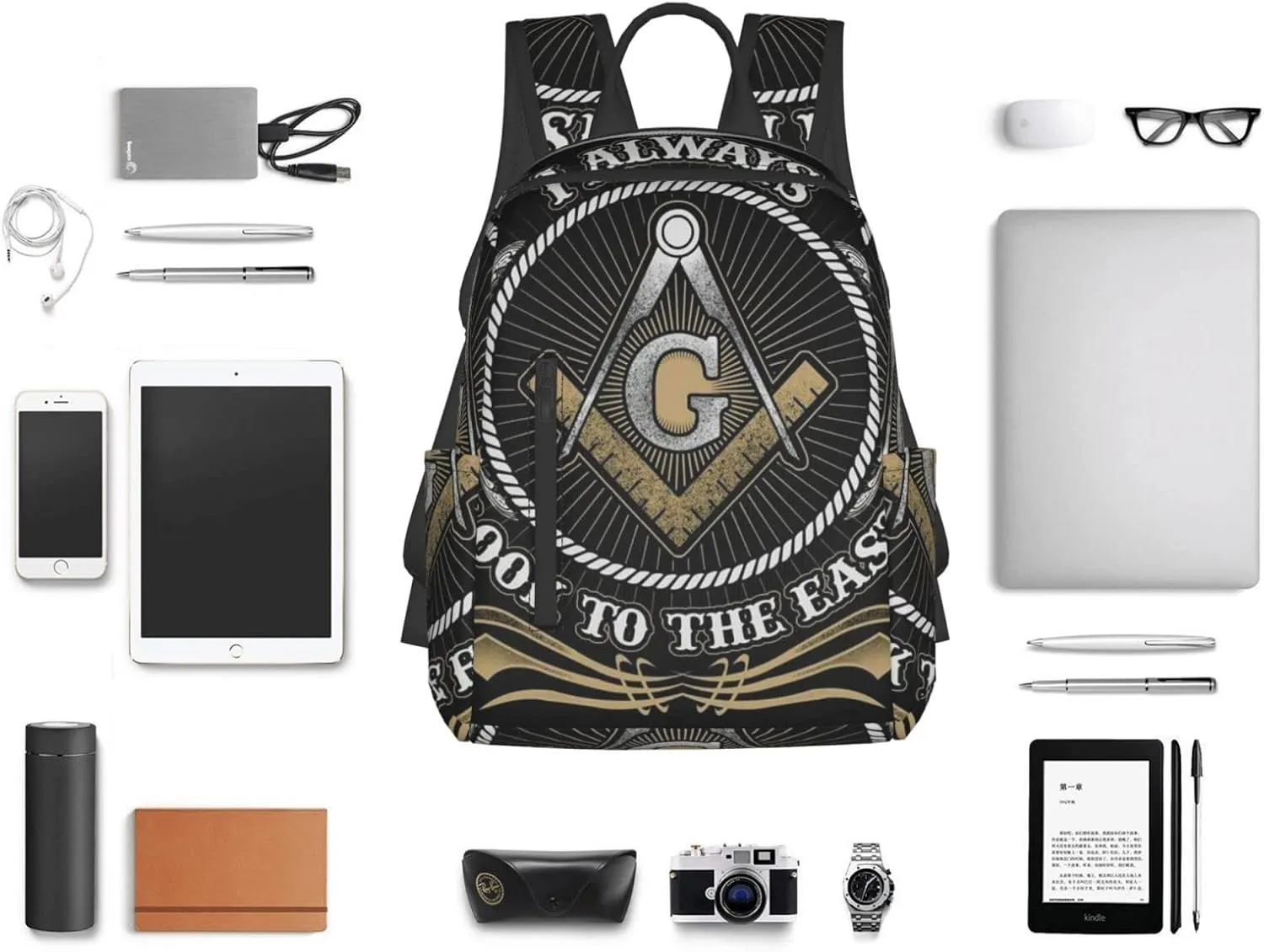 Men women college business travel anti theft laptops backpack large capacity bookbag computer bag - for Freemason Look To The East Freemason Logo