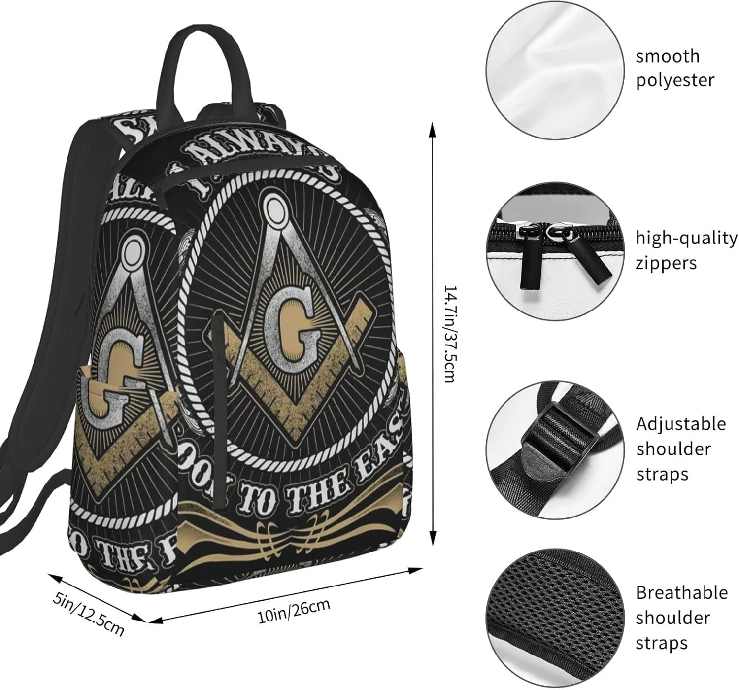 Men women college business travel anti theft laptops backpack large capacity bookbag computer bag - for Freemason Look To The East Freemason Logo