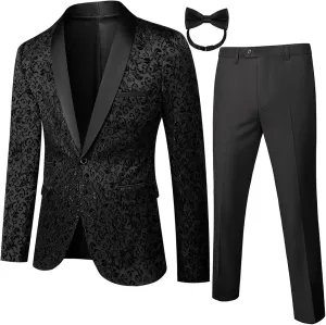 Mens 2 Piece Floral Tuxedo Jacket Paisley Shawl Lapel Suit Blazer Jacket for Dinner,Prom,Wedding