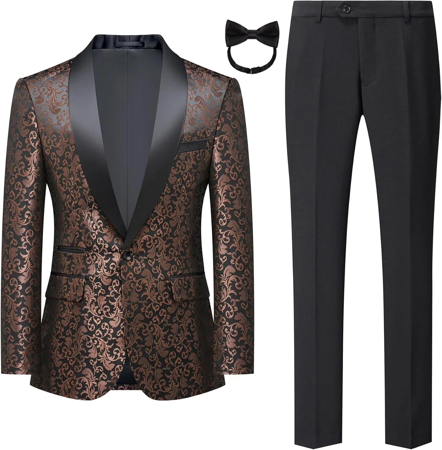 Mens 2 Piece Floral Tuxedo Jacket Paisley Shawl Lapel Suit Blazer Jacket for Dinner,Prom,Wedding