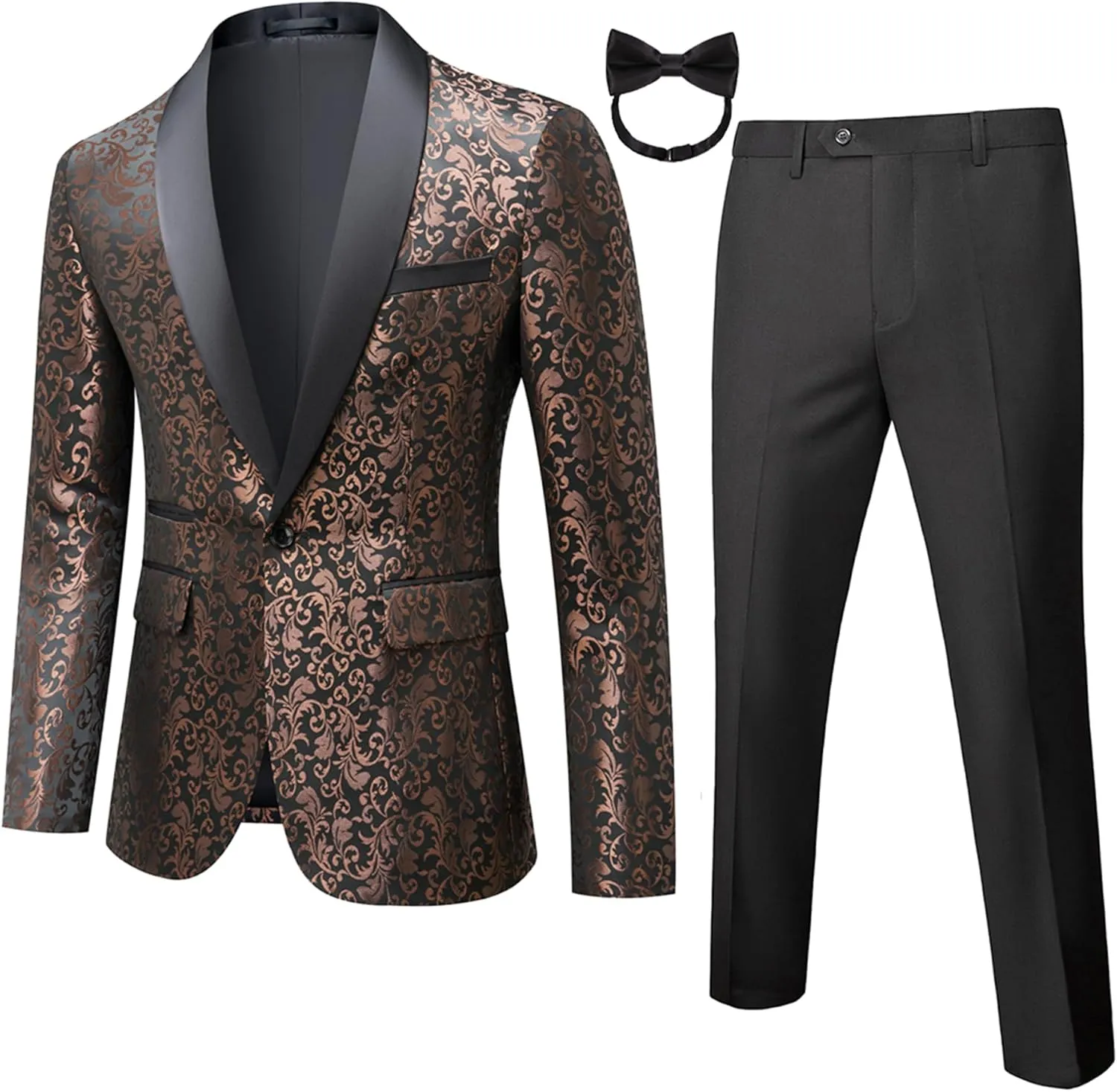 Mens 2 Piece Floral Tuxedo Jacket Paisley Shawl Lapel Suit Blazer Jacket for Dinner,Prom,Wedding