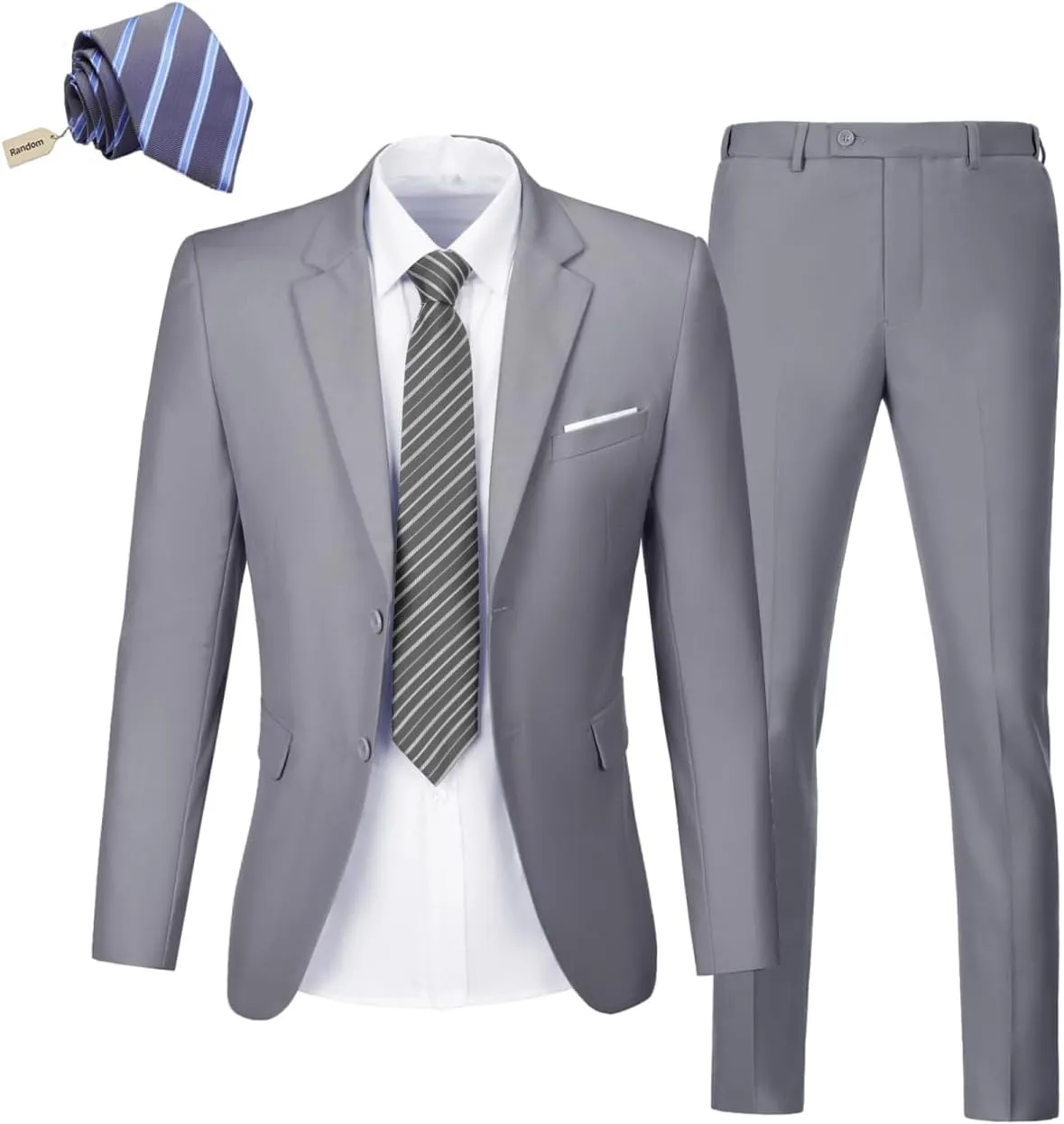 Mens 2 Piece Suit Set Slim Fit 2 Button Dress Suits Tuxedo Set Wedding Blazer Jacket Pants Tie Business Party Prom Suit