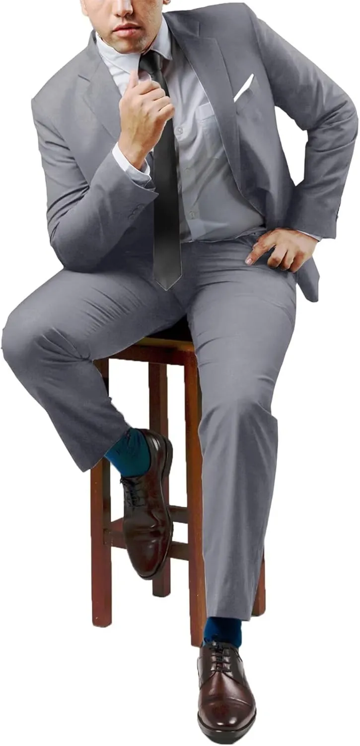 Mens 2 Piece Suit Set Slim Fit 2 Button Dress Suits Tuxedo Set Wedding Blazer Jacket Pants Tie Business Party Prom Suit