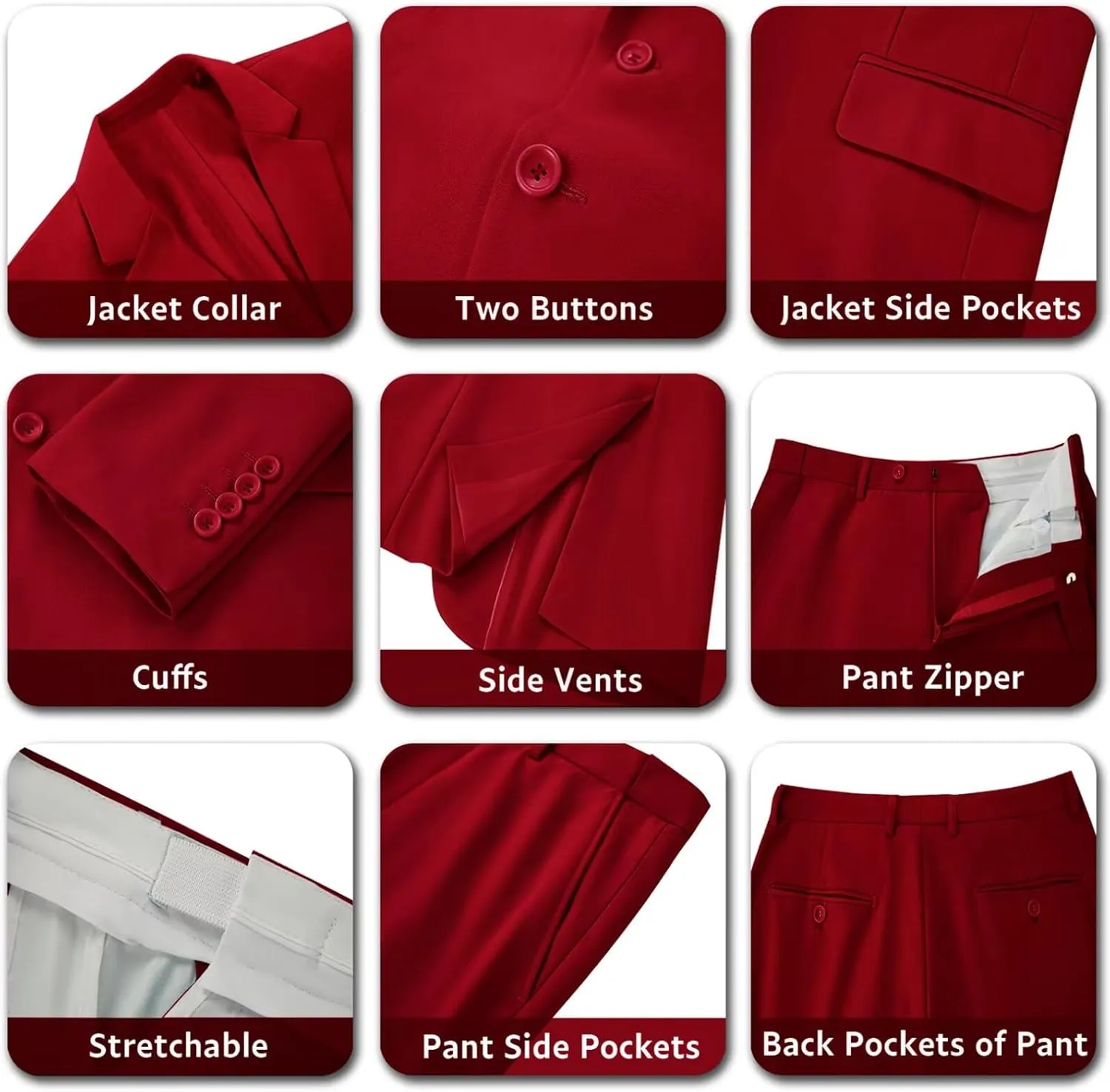 Mens 2 Piece Suit Set Slim Fit 2 Button Dress Suits Tuxedo Set Wedding Blazer Jacket Pants Tie Business Party Prom Suit