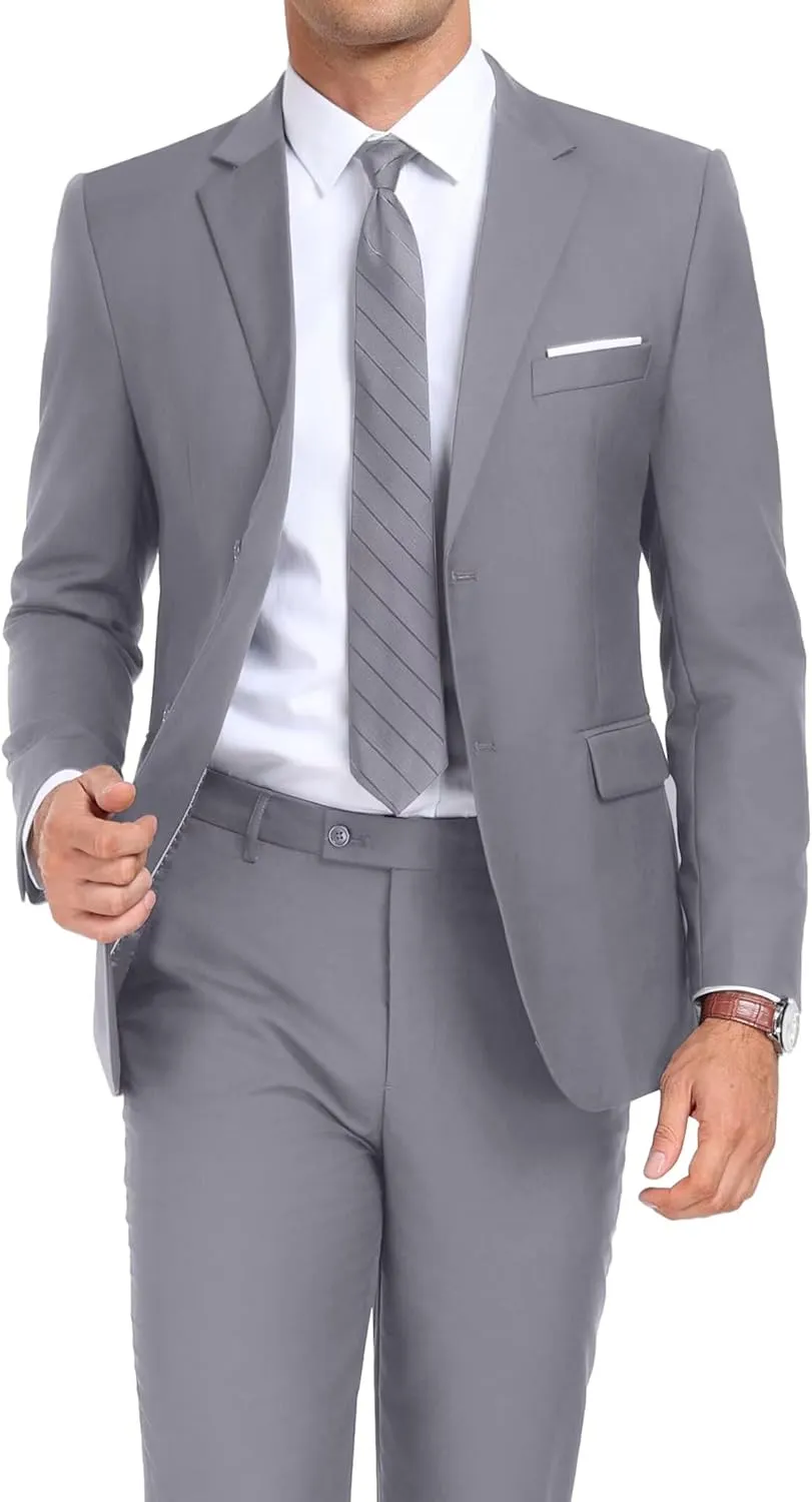 Mens 2 Piece Suit Set Slim Fit 2 Button Dress Suits Tuxedo Set Wedding Blazer Jacket Pants Tie Business Party Prom Suit