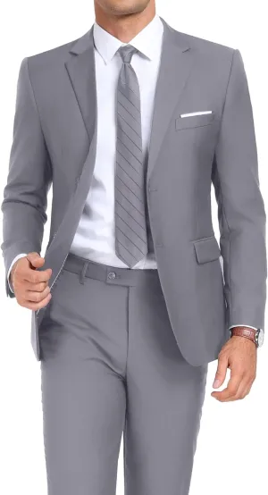 Mens 2 Piece Suit Set Slim Fit 2 Button Dress Suits Tuxedo Set Wedding Blazer Jacket Pants Tie Business Party Prom Suit