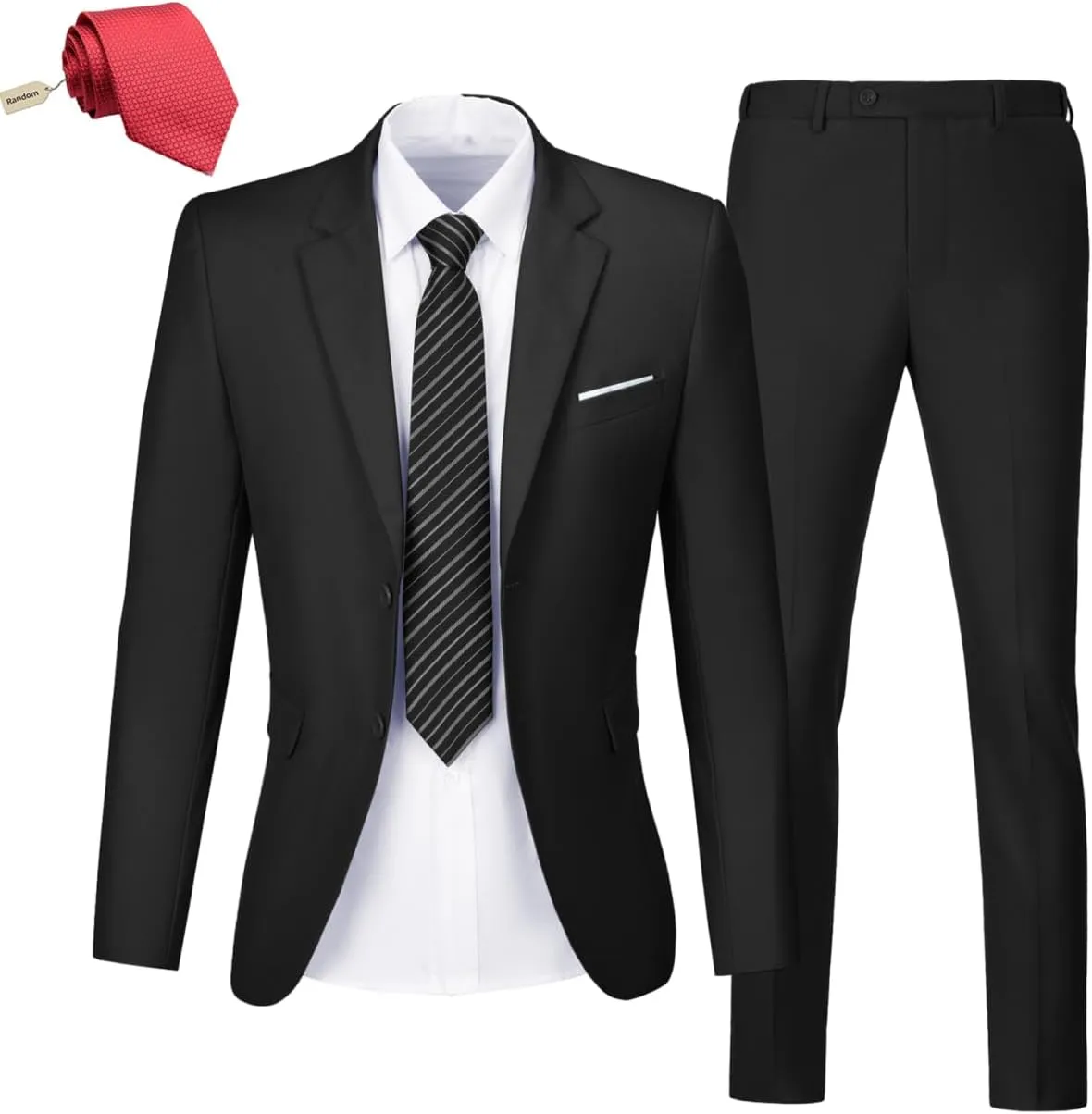 Mens 2 Piece Suit Set Slim Fit 2 Button Dress Suits Tuxedo Set Wedding Blazer Jacket Pants Tie Business Party Prom Suit