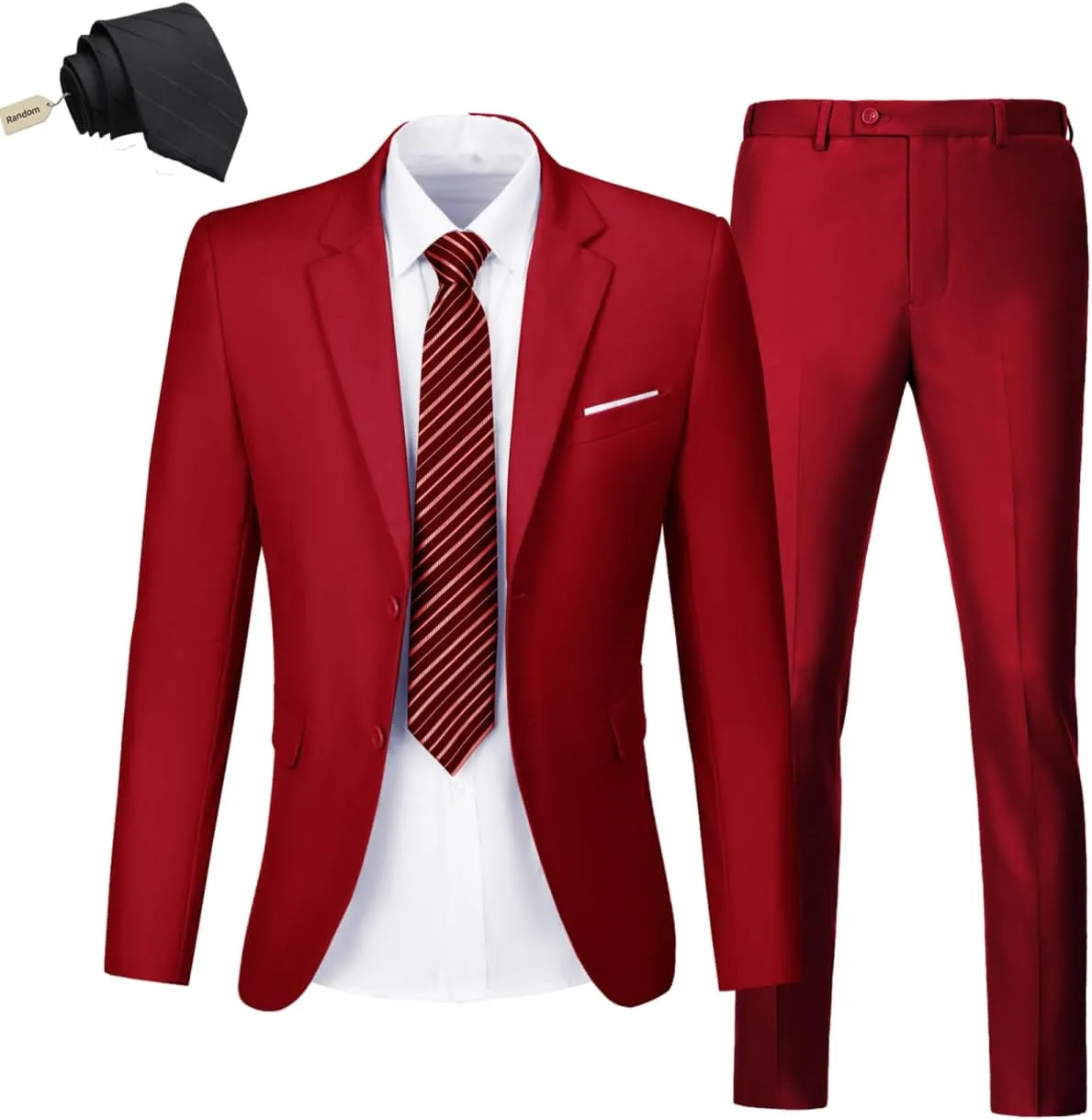 Mens 2 Piece Suit Set Slim Fit 2 Button Dress Suits Tuxedo Set Wedding Blazer Jacket Pants Tie Business Party Prom Suit