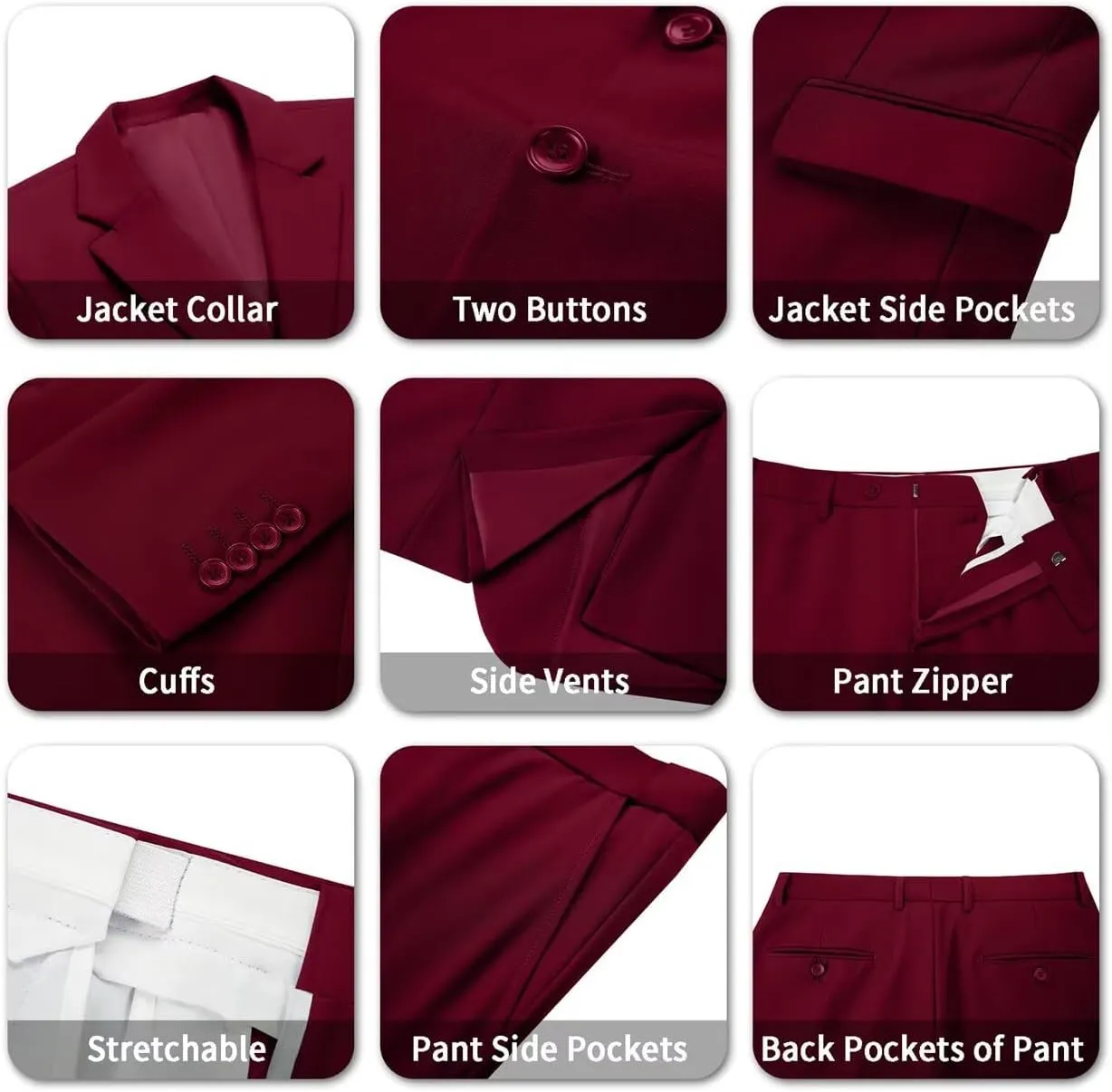 Mens 2 Piece Suit Set Slim Fit 2 Button Dress Suits Tuxedo Set Wedding Blazer Jacket Pants Tie Business Party Prom Suit
