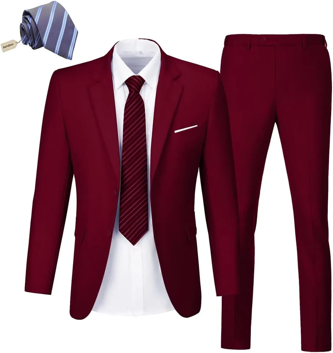 Mens 2 Piece Suit Set Slim Fit 2 Button Dress Suits Tuxedo Set Wedding Blazer Jacket Pants Tie Business Party Prom Suit