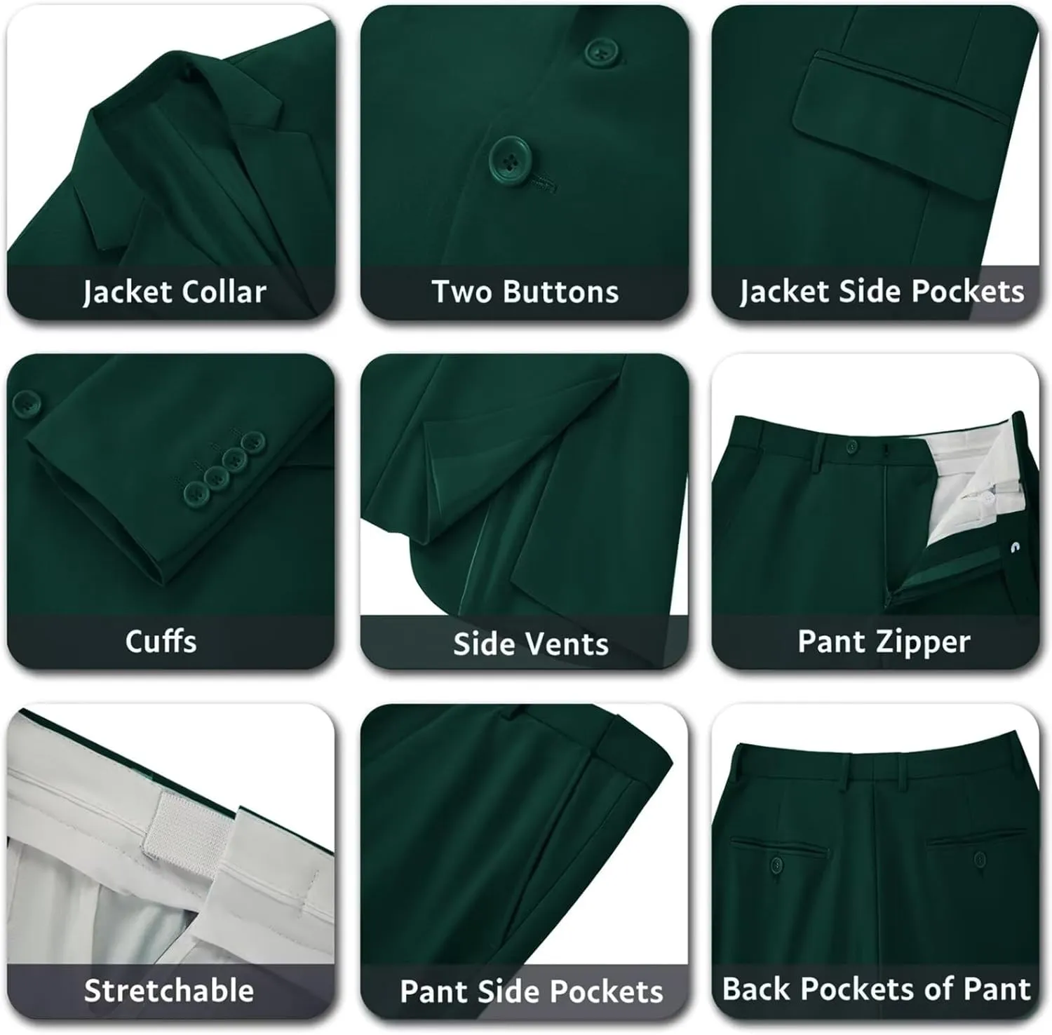Mens 2 Piece Suit Set Slim Fit 2 Button Dress Suits Tuxedo Set Wedding Blazer Jacket Pants Tie Business Party Prom Suit