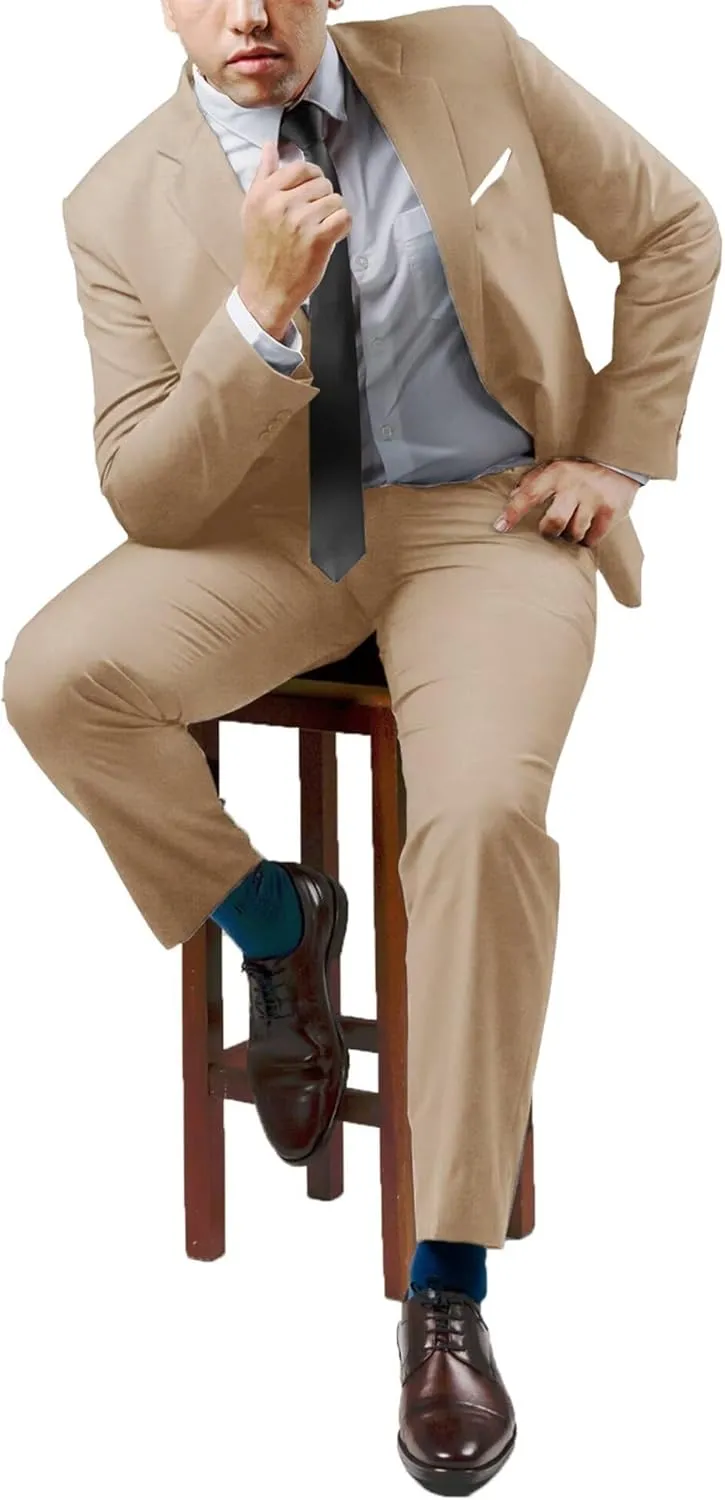 Mens 2 Piece Suit Set Slim Fit 2 Button Dress Suits Tuxedo Set Wedding Blazer Jacket Pants Tie Business Party Prom Suit