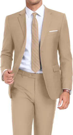 Mens 2 Piece Suit Set Slim Fit 2 Button Dress Suits Tuxedo Set Wedding Blazer Jacket Pants Tie Business Party Prom Suit