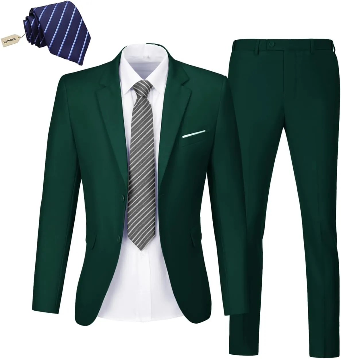 Mens 2 Piece Suit Set Slim Fit 2 Button Dress Suits Tuxedo Set Wedding Blazer Jacket Pants Tie Business Party Prom Suit