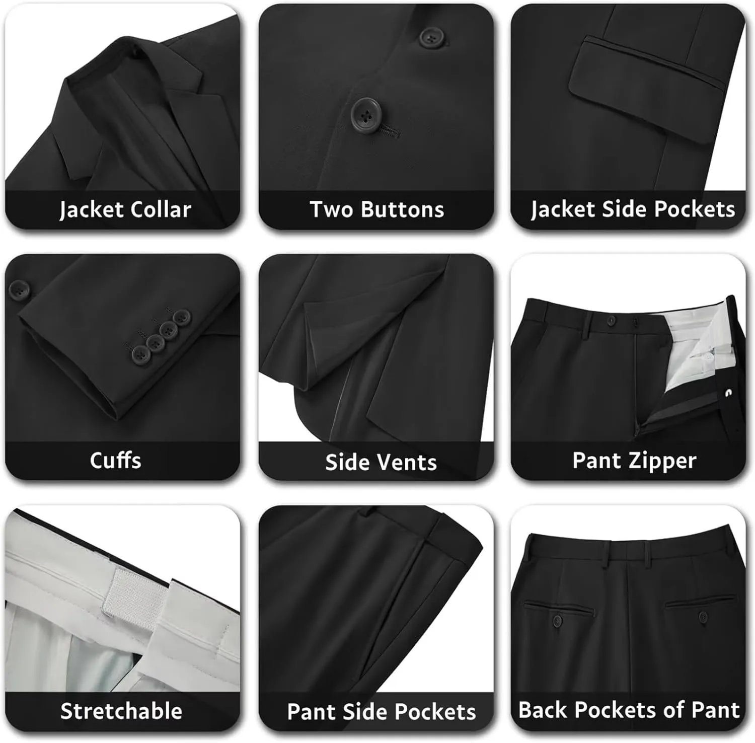 Mens 2 Piece Suit Set Slim Fit 2 Button Dress Suits Tuxedo Set Wedding Blazer Jacket Pants Tie Business Party Prom Suit