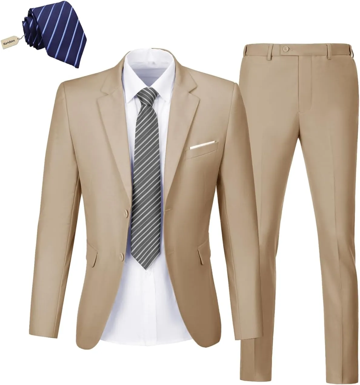 Mens 2 Piece Suit Set Slim Fit 2 Button Dress Suits Tuxedo Set Wedding Blazer Jacket Pants Tie Business Party Prom Suit
