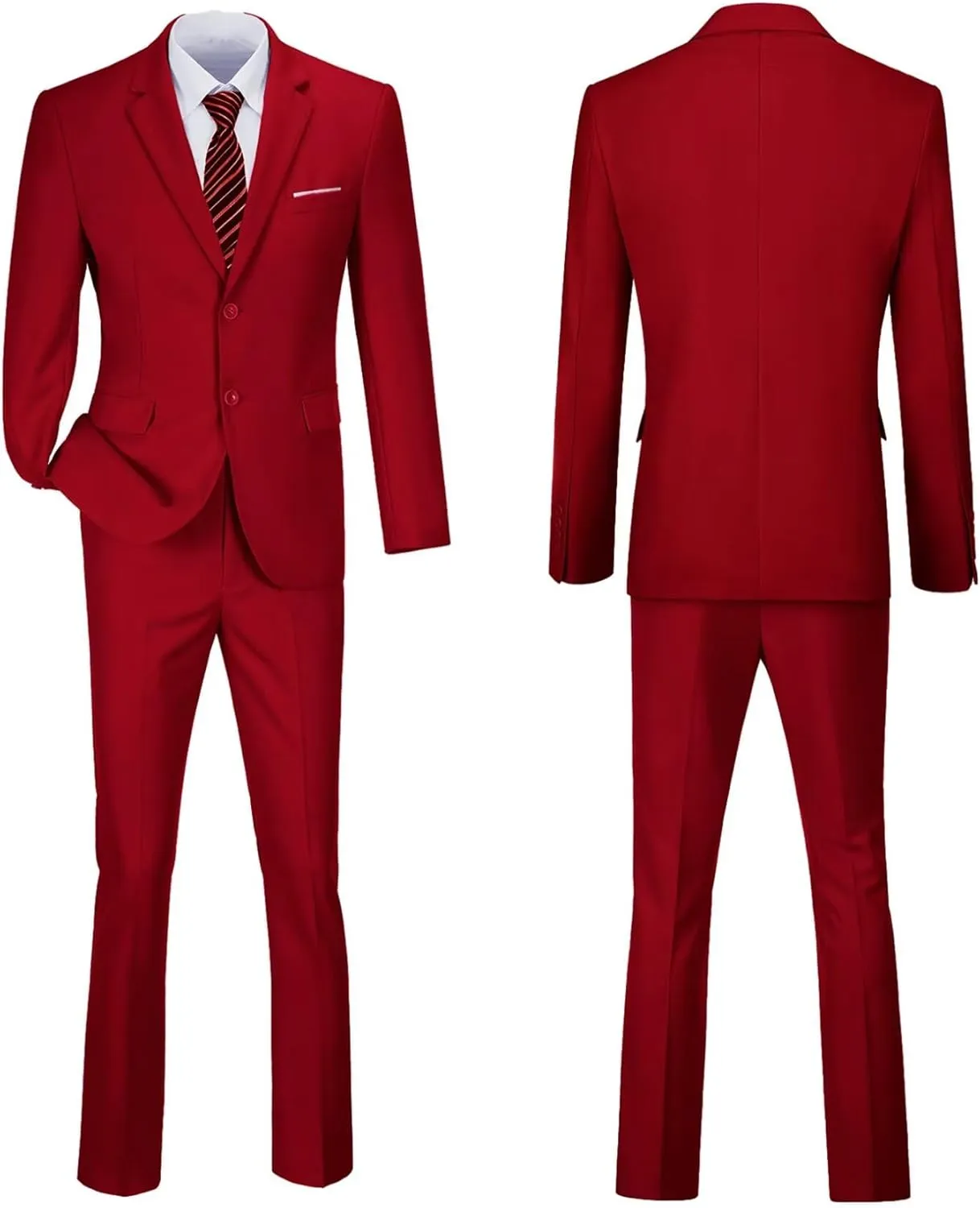 Mens 2 Piece Suit Set Slim Fit 2 Button Dress Suits Tuxedo Set Wedding Blazer Jacket Pants Tie Business Party Prom Suit