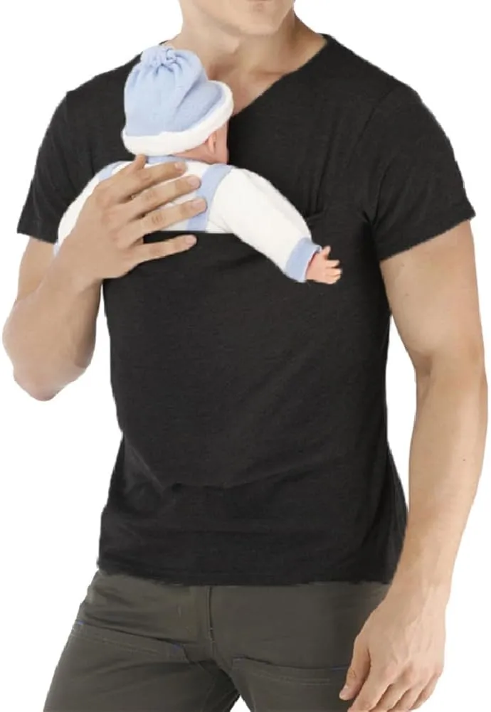 Men's Baby Carrier Soothe V Neck Short Sleeve Kangaroo T Shirt
