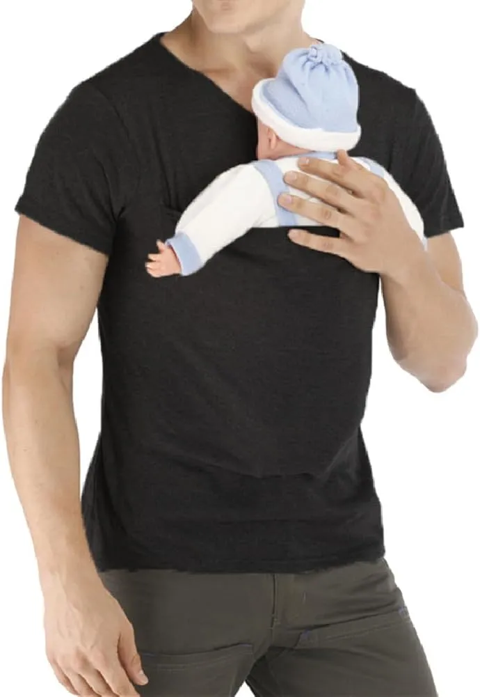 Men's Baby Carrier Soothe V Neck Short Sleeve Kangaroo T Shirt