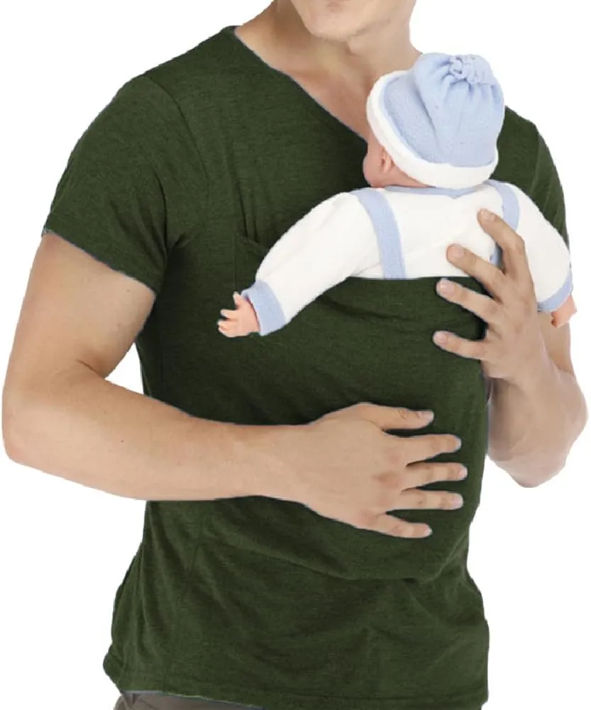 Men's Baby Carrier Soothe V Neck Short Sleeve Kangaroo T Shirt