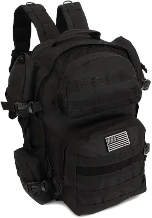 Men's Large Black Expandable Tactical Molle Hydration-Ready Backpack Daypack Bag